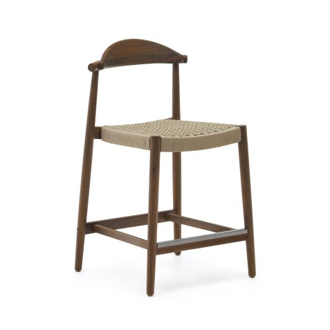 Tabouret Nina en acacia, finition noyer et corde beige hauteur 62 cm