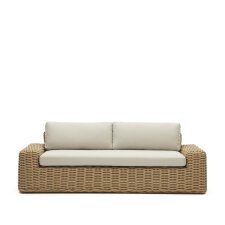 Outdoor sofa Portlligat 3 zitsbank in synthetisch rotan met natuurlijke afwerking