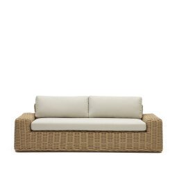 Portlligat 3 seater faux rattan outdoor sofa in a natural finish