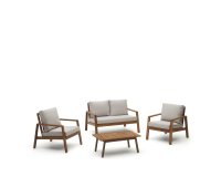Set Frares de sofá 2 plazas, 2 sillones y mesa de centro de madera maciza acacia FSC 100%