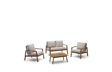 Set Frares de sofá 2 plazas, 2 sillones y mesa de centro de madera maciza acacia FSC 100%
