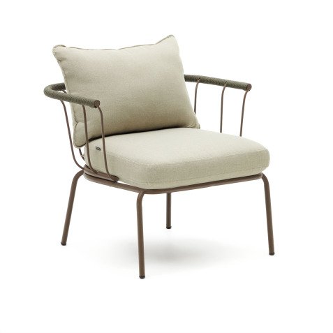 Salguer armchair in green cord and steel with a brown painted finish