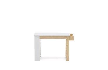 Escritorio Serwa de MDF blanco con patas y detalles de madera maciza de pino FSC MIX Credit