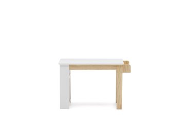 Serwa desk in white MDF and solid pine legs and details FSC MIX Credit