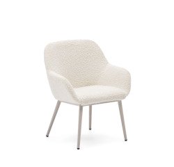 Silla infantil Konna de borreguito blanco y patas de acero con acabado beige