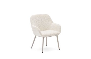 Silla infantil Konna de borreguito blanco y patas de acero con acabado beige