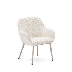 Chaise enfant Konna en bouclette blanc et pieds en acier avec finition beige