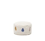 Pouf Yanil 100% en coton blanc avec broderie de feuilles multicolore Ø 40 cm
