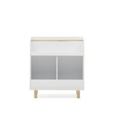 Serwa bookcase in white MDF with solid pine legs and bar FSC MIX Credit