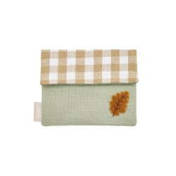 Pochette Yanil verte à carreaux vichy avec feuille brodée