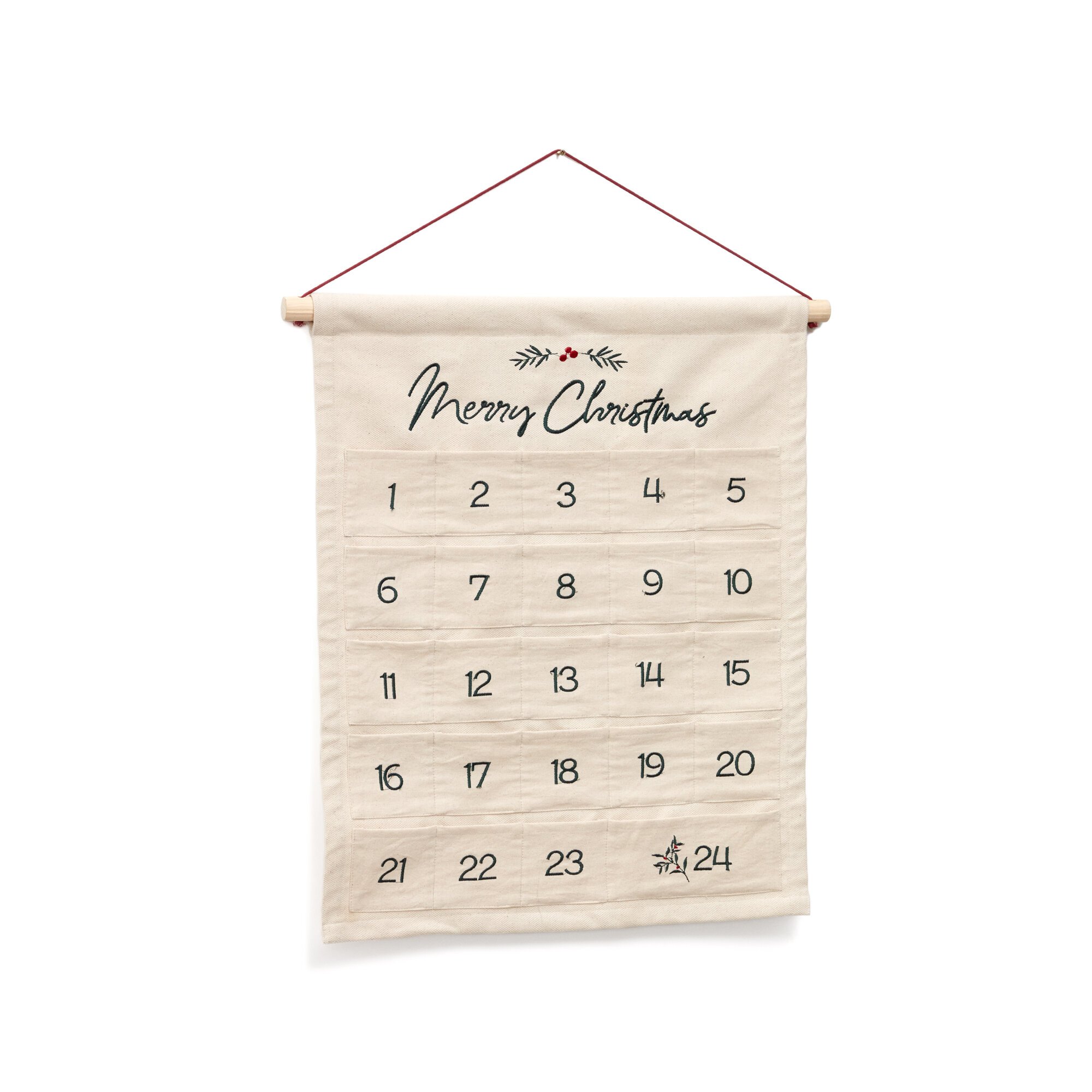 Calendario de adviento Uarda 100% algodón blanco con bordados 56 x 65 cm