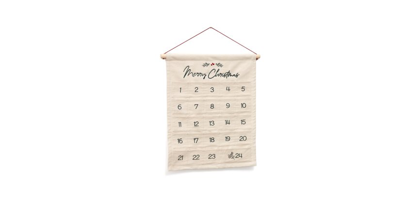 Calendrier de l'Avent Uarda 100% coton blanc avec broderies 56 x 65 cm