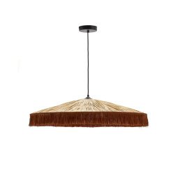 Pollensa-plafondlamp van raffia met natuurlijke afwerking en terracotta franjes Ø 75 cm