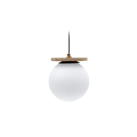 Malachi-plafondlamp van mat glas en travertijnsteen