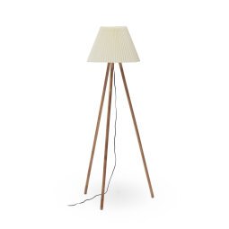 Lampadaire Benicarlo en bois d'hévéa massif finition naturelle et beige