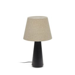 Torrent metal table lamp with black painted finish and linen shade