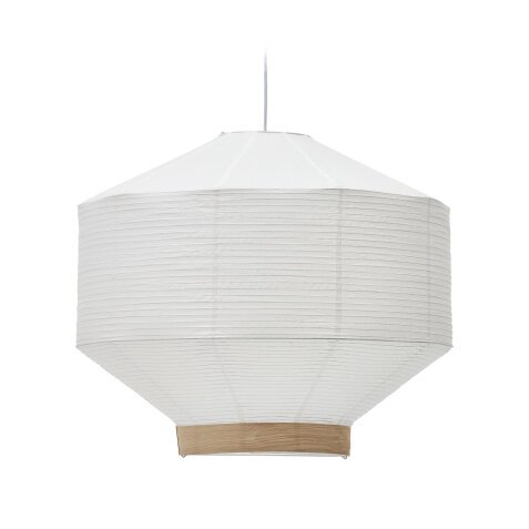 Lampenkap Hila voor plafondlamp van wit papier en natuurlijk houtfineer Ø 80 cm