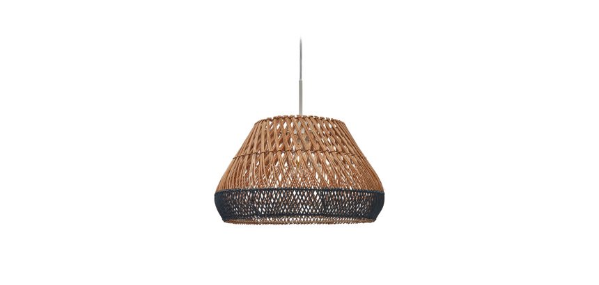 Pantalla para lámpara de techo Daro de ratán con acabado natural y pintado azul Ø 45 cm