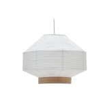 Lampenkap voor Hila-plafondlamp van wit papier en natuurlijk houtfineer Ø 55 cm