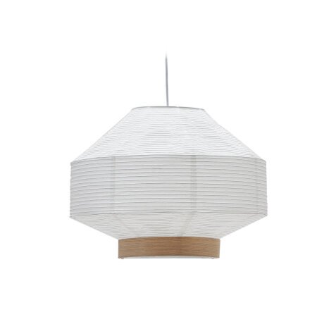 Lampenkap voor Hila-plafondlamp van wit papier en natuurlijk houtfineer Ø 55 cm