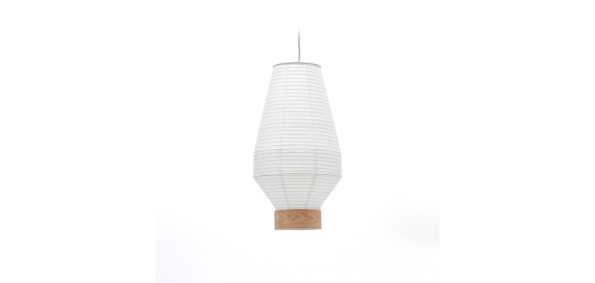 Pantalla para lámpara de techo Hila de papel blanco y chapa de madera natural Ø 30 cm