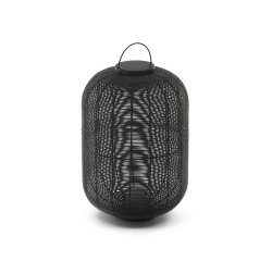 Lámpara de mesa grande portátil Saranella de ratán sintético negro