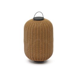 Lámpara de mesa grande portátil  Saranella de rarán sintético marrón