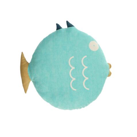 DE_Coussin en forme de poisson Delmare 100% coton turquoise Ø 45 cm