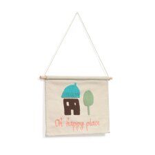 Wandkleed Leshy 100% katoen 'oh happy place' multicolour 35 x 25 cm