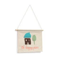 Leshy 100% cotton oh happy place wall tapestry, multi-coloured 35 x 25 cm
