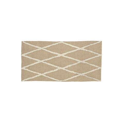 Tapis Abena en jute et coton naturel et blanc 70 x 140 cm