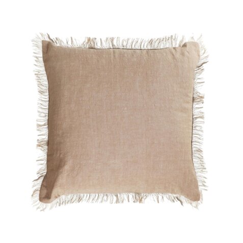 Housse de coussin Abinadi en coton et lin avec franges beige 45 x 45cm