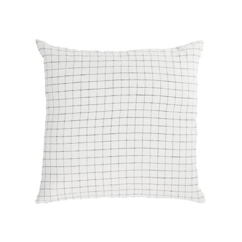 Maialen 100% linen cushion cover with white squares and black grid 45 x 45 cm