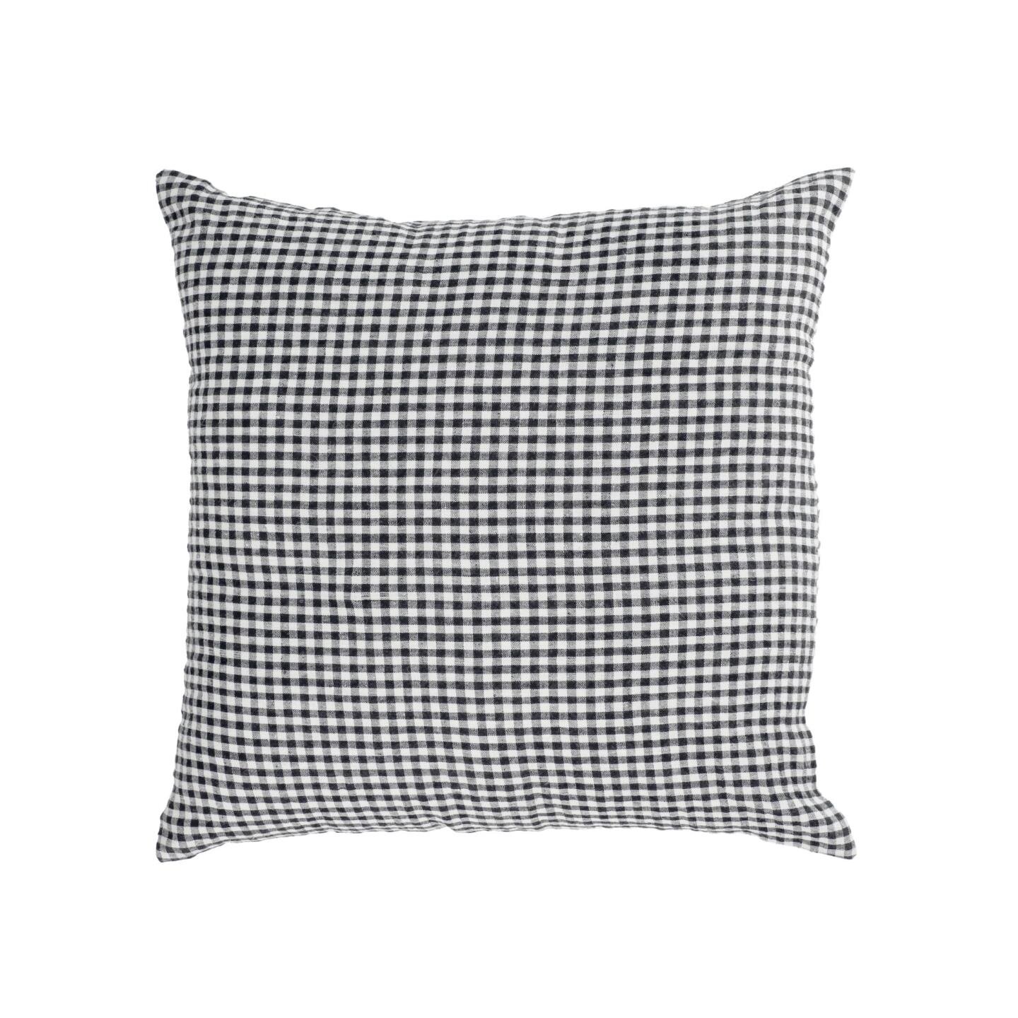 Hilaria 100% linen cushion cover in black and white check 45 x 45 cm