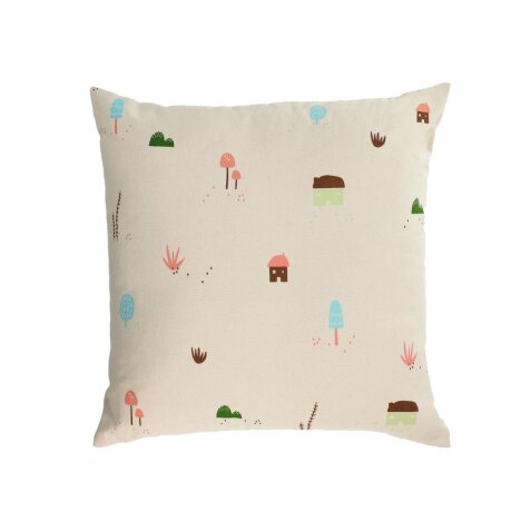 Llaru 100% cotton cushion cover in white with multi-coloured mushrooms 45 x 45 cm