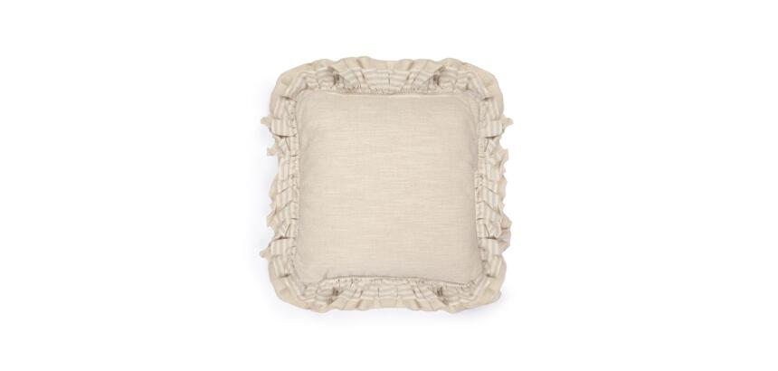 Housse de coussin Deva en lin naturel et bord à rayures beiges 45 x 45 cm