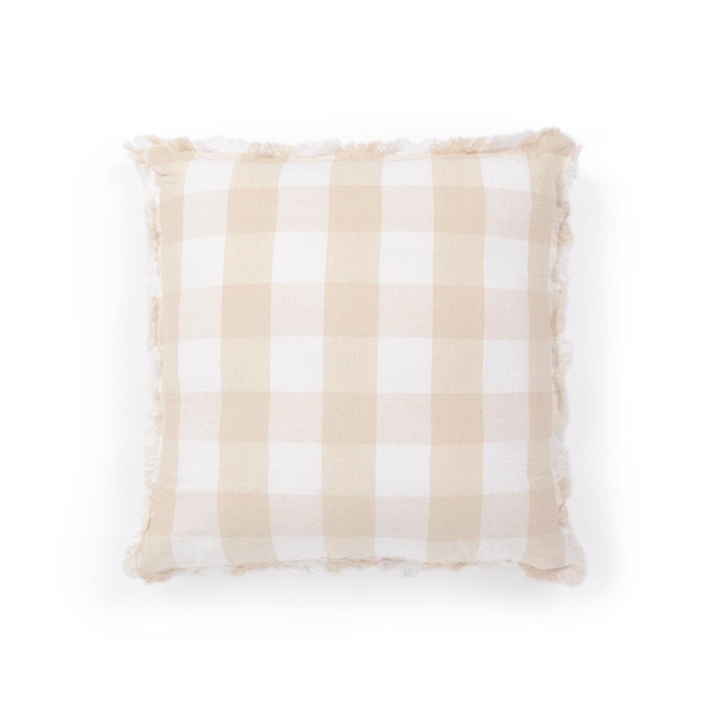 Housse de coussin Dawa en coton et lin à carreaux blanc et beige 45 x 45 cm