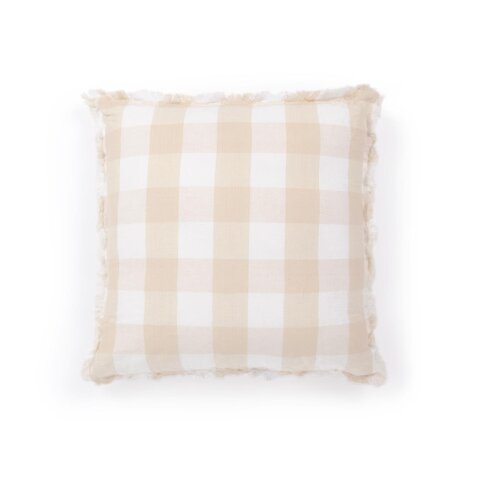 Dawa cotton and linen cushion cover with beige and white checks 45 x 45 cm