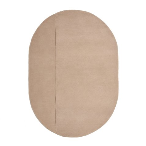 Cosima oval wood rug in beige linen, Ø 160 x 230 cm