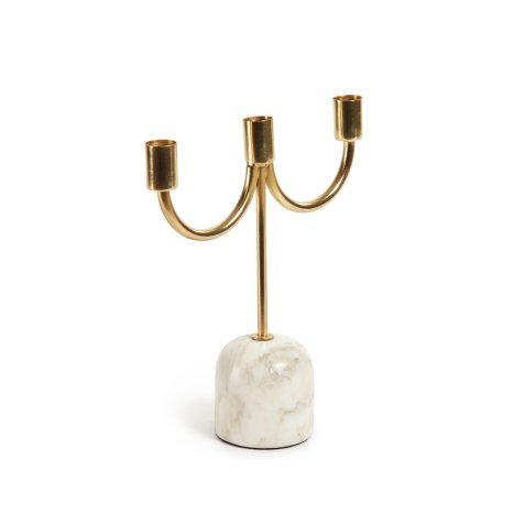 Chandelier petit format Perca pour 3 bougies doré et marbre blanc