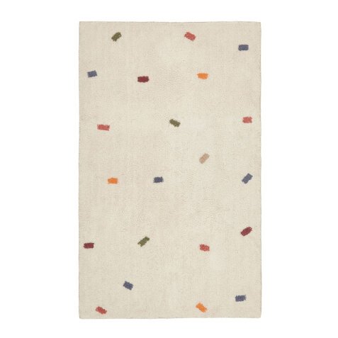 Epifania rug, 100% white cotton with multicolour dots, 90 x 150 cm