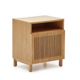 Mesita de noche Beyla de madera maciza de fresno y chapa de roble 53 x 62 cm