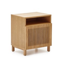 Mesita de noche Beyla de madera maciza de fresno y chapa de roble 53 x 62 cm