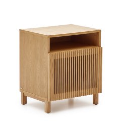 Beyla solid ash wood beside table with oak veneer, 53 x 62 cm