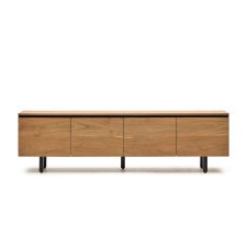 Meuble TV Uxue 4 portes en bois d'acacia massif finition naturelle 200 x 58 cm