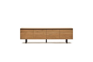 Meuble TV Uxue 4 portes en bois d'acacia massif finition naturelle 200 x 58 cm