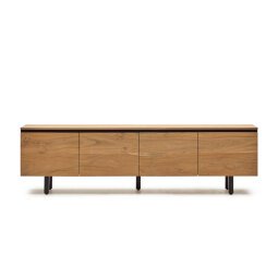 DE_Meuble TV Uxue 4 portes en bois d'acacia massif finition naturelle 200 x 58 cm