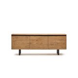 DE_Meuble TV Uxue 3 portes en bois d'acacia massif finition naturelle 150 x 58 cm