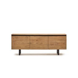 Uxue TV stand with 3 solid acacia wood doors in a natural finish, 150 x 58 cm