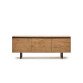 Uxue TV stand with 3 solid acacia wood doors in a natural finish, 150 x 58 cm